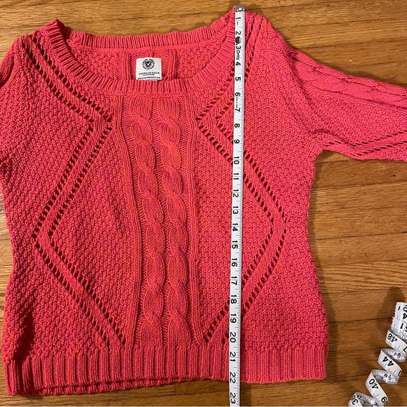 American Eagle Women’s Pink Boat Neck Open Zigzag Knit Pullover Sweater Large - Picture 9 of 9